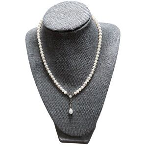 Judith Jack cultured pearl marcasite sterling silver lariat necklace strand 16”